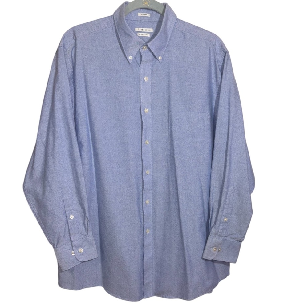 Van Heusen Oxford Dress Shirt Regular Fit Long Sleeve Button Down Neck Size 17